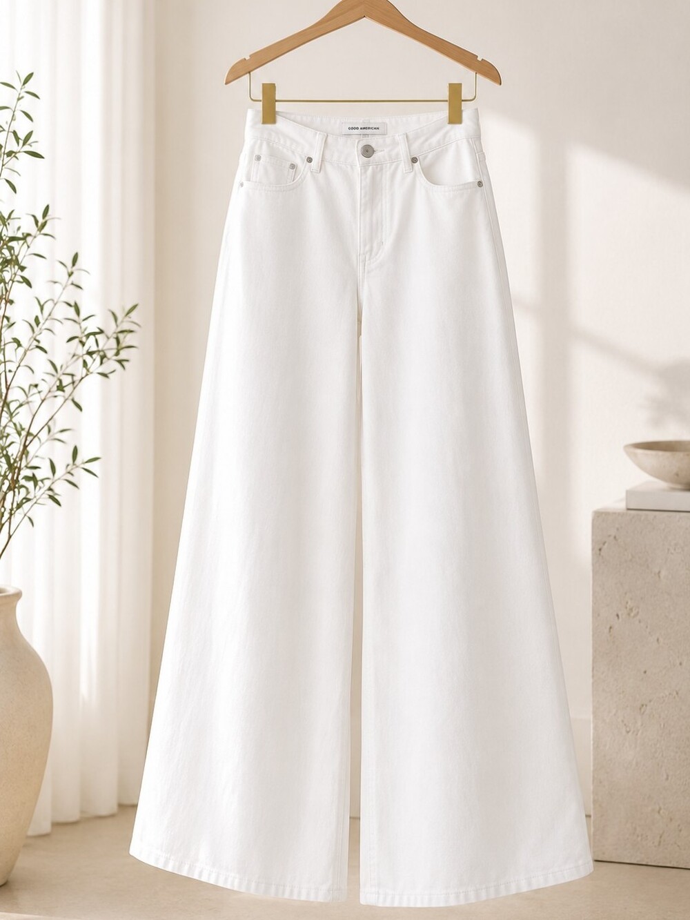 NWT Good American Good Waist Palazzo Jeans White High Rise Wide Leg Plus Size 24